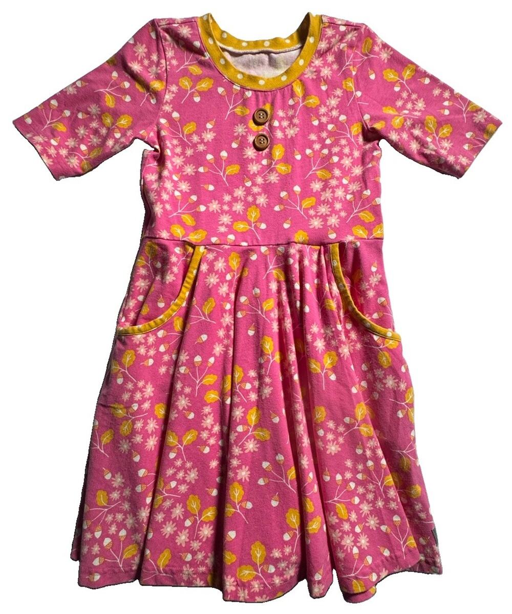 Eleanor Rose Girls 7-8 Camila Dress Pink Floral Acorn Cotton Stretch Pockets
